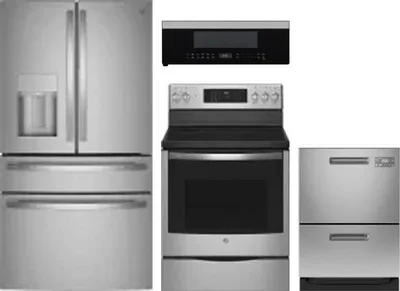 4 Piece Package Includes Refrigerator, Range, Microwave And Dishwasher